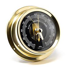 Fischer 1508B-45.6 - Maritime Inner Barometer - 125 mm Pressure Gauge, Black Dial, Brass Case, Made in Germany