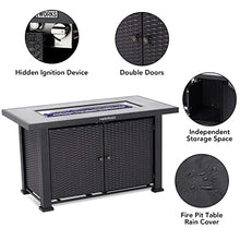Garvee 44 in Propane Fire Pit Table (Double Door), 50000BTU Rectangle Fire Table with Cover & Rain Cover, Sturdy Steel and Iron Fence Surface, CSA Safety Certified, Companion for Your Garden