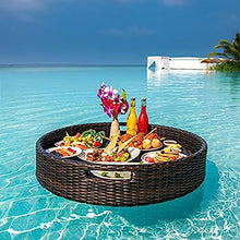 EESHHA Round Table Dinner Plate Floating Tray, Rattan Refreshment Tray, Swimming Pool Floating Breakfast Tray, Swimming Pool Floats for Pool or Beach Party 60 * 60 * 20 cm