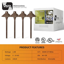 VISTA 4-Pack Cast Aluminum Pathway Lights, 12V Low Voltage Landscape Lighting, 100FT 14/2 Landscape Wire, Path Lights with 1.5W 3000K G4 LED Bulb for Outdoor Walkway Yard Garden Driveway