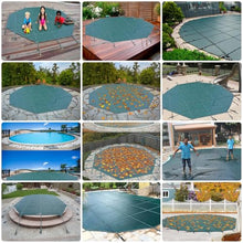 LZMZMQ Inground Pool Safety Cover 8 10 12 15 18 20 24 27 30 ft Fits Round Swimming Pools, Autumn & Winter Pool Leaf Net Cover Green Mesh with Fittings(33.5 feet (Round Cover))