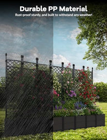 Hipicute 7 PCS Plastic Plant Box with Metal Trellis, Raised Garden Bed with Trellis Planter for Climbing Plant Outdoor Raised Privacy Screen for Patio Balcony,Planter Box for Backyard Patio