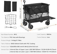 Foldable Double Decker Wagon, 400l Collapsible Wagon Cart with All-Terrain Wheels, Heavy Duty Folding Wagons Cart 350 Lbs Weight Capacity for Camping,Shopping,Garden,52" Extra Long Extender