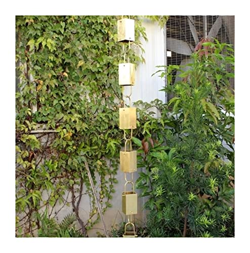 Rain Chains Japanese Temple Rain Chains for Downspouts Brass Rain Chain Roof Rain Gutters Vintage Copper Gutter Drainage Chain Functional and Decorative for Gutter Downspouts (Color : 2) (Gold )