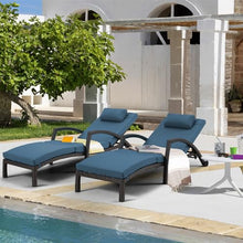 HOMREST Chaise Lounge Chairs Set of 4 PE Rattan Wicker Adjustable Dark Blue