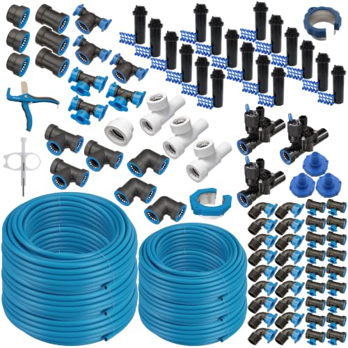 Blu-Lock 1" & 1/2" Push-Fit In-Ground Sprinkler Kit with Electric Valves, Rotor Heads, Fittings, and Tubing, Zones: 3