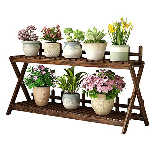 KYTGFH Flower Stand,2 Layer Rack Double Crossover Design Waterproof Sturdy and Stable Living Room Balcony Floor-Standing Fleshy Flower Pot Solid Wood,Brown,6 Sizes,Brown,60cmX30cmX64cm