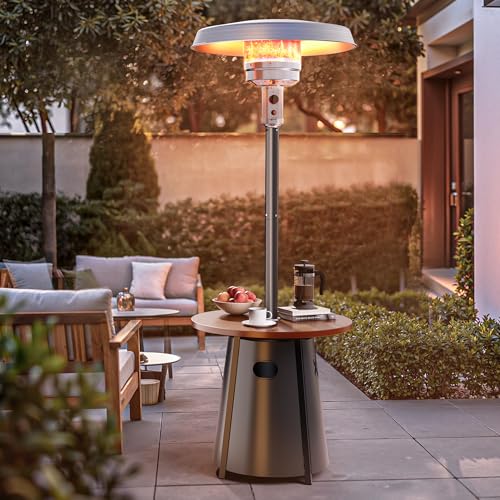 Pamapic Patio heater, Propane Outdoor Heater with Round Table, Premium 304 Stainless Steel Burner, Triple Protection System，2 in 1 Patio Heater for Outdoor Use, Residential & Commercial Use