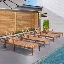 Merax Outdoor Chaise Lounge Set of 4 Pool Sun Lounger Daybed Sofa, Teak