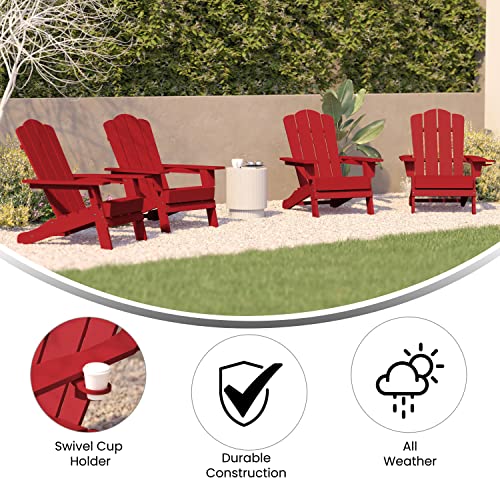 EMMA + OLIVER Tiverton Adirondack Chairs Set of 4 Weather Resistant Poly Resin Red