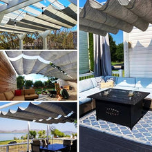 Asiwnshw Grey Pergola Shade Cover Retractable Sun Shade Canopy w/Light Strip, Wave Shade Sail Patio Awning for Pergola Deck Yard Gazebo Outdoor(5'x39.4')