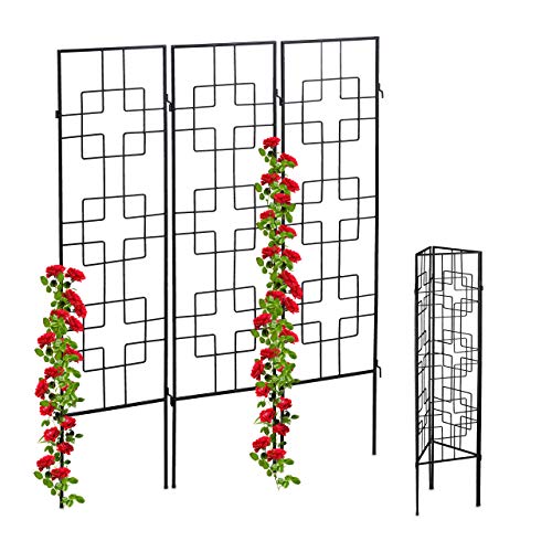 Relaxdays Metal Trellis, Set of 3, for Pluging, Trellis for Climbing Plants, 122 x 30.5 cm, Trellis Garden, Black
