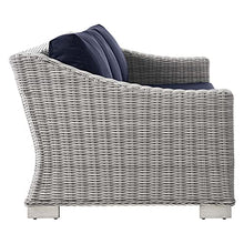Conway Outdoor Patio Wicker Rattan Sofa in Light Gray Navy