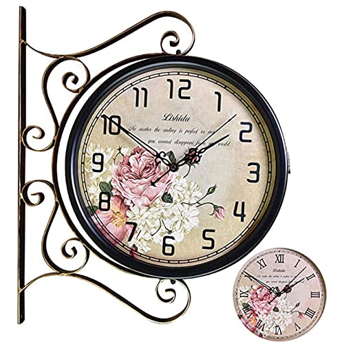 Vintage Outdoor Double Sided Wall Clock Classic Paddington Station Clock Weatherproof Casing Metal Bracket for Outdoor Garden Home (D) (D)