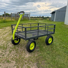 Yard Tuff Jumbo Wagon Heavy Duty Steel Mesh Deck Utility Outdoor Yard Cart, 1400 Capacity Haul with Large Stable Tires, 34 x 52 Inch, Gray/Green