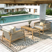 Merax Outdoor Acacia Wood Lounge Chair w/Cushions Set of 2, Patio Club Chair with Rope & Sturdy Wood Legs, All-Wearther Singe Sofa Chair for Porch, Lawn, Backyard, Balcony, Teak+ Beige
