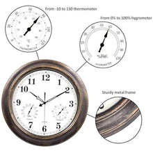 PPXCZZ 18 Inch Waterproof Outdoor Wall Clock with Thermometer and Hygrometer, Retro Metal Garden Clock for Indoor/Outdoor Use