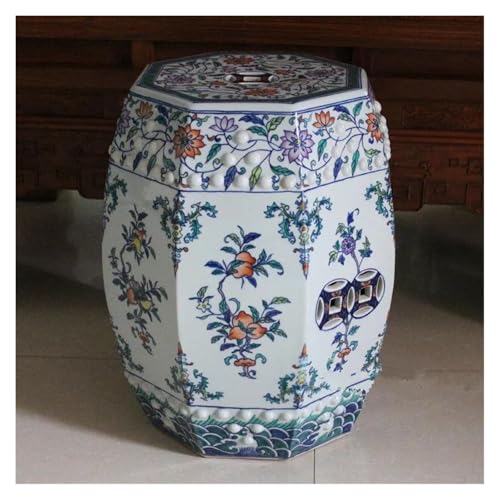 Tu Ye-US Decorative Garden Stools, Ceramic Chinese Blue and White Porcelain Drum Stool Living Room Toilet Porcelain Ceramic Stool(B)