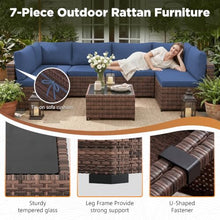 LHBcraft Outdoor Patio Furniture Set Wicker, 7 Pieces Patio Sectional, Blue