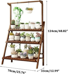 3-Tier Plant Stand For Indoor Outdoor Plant Shelf Large Multiple Flower Pot Holder Rack Tall Flower Stand Hanging Plant Ladder Frame Foldable Plant Display Rack For Living Room Balcony Garden