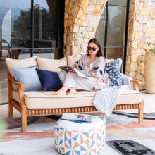 Cambridge Casual Haley Teak Wood Outdoor Sofa Daybed, 3-Seater Patio Couch with Tufted Taupe Cushion & Black Piping, Weather-Resistant Frame, 750 lbs Capacity for Patio, Backyard & Porch