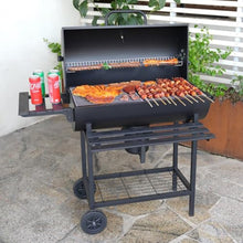 YEWASTI Large Charcoal Grill with Wheels, Outdoor BBQ Grill and Barrel Smoker, Portable Folding Side Table for Backyard, Camping, and Patio Parties