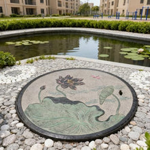 28 in Manhole Cover, Well Covers for Yard Decorative, Stepping Stones Outdoor Lotus Leaf and Lotus Relief Pattern Sandstone Materials