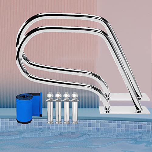 Pool Handrails 23X32 inch Pool Rail 250Lbs Load Capacity Rustproof Pool Handrail Humanized Swimming Pool Handrail with Blue Grip Cover & Screws/4Pack ()