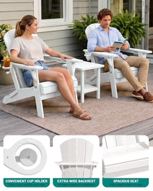 PLUUV Adirondack Chair Set of 6, Fire Pit Chairs with Cup Holder, White