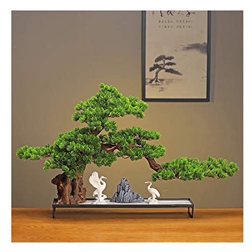 YXIANG56Q Fake Plants Chinese Simulation Welcome Pine Green Plant Bonsai Ornaments Hotel Living Room Office Desktop Creative Decoration Home Furnishing Gifts Bonsai Tree(A)