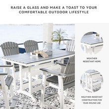 Ashley Transville Outdoor Counter Height Dining Table, 72 Inch Rectangular Patio Table with Umbrella Hole, Durable Weather Resistant HDPE, Ideal for Patios, Gray and White