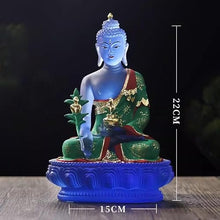 Fretkins Medicine Buddha Statue Blue Liuli Idol - 8.7" Translucent Figurine for Altar & Feng Shui(C)