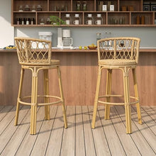 Christopher Knight Home Harrison 28.75"H Outdoor Barstools Set of 2, Rattan Bar Chair, Barrel Backrest Counter Stool, Country Style Bistro Stool, Patio Barstools for Gardern Orchard Yard, Light Brown