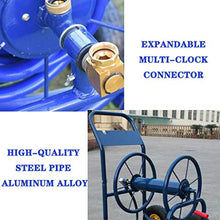 Hose Reels Metal Hose Cart 12-19MM Outdoor Hose Reel Garden Four-Wheel Industrial Wind Decoration Affordable Household Water Pipe Set (Color : Blue-DN15, Size : Hose Reel+100M Pipe)