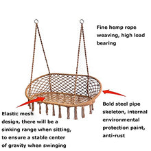 QUGURLID Hammock Chair 2 Seat with 2 Sets of Suspension Accessories, Hanging Cotton Ropes, Metal Frame,Swing Hanging Chair,for Hammock Stand (a)
