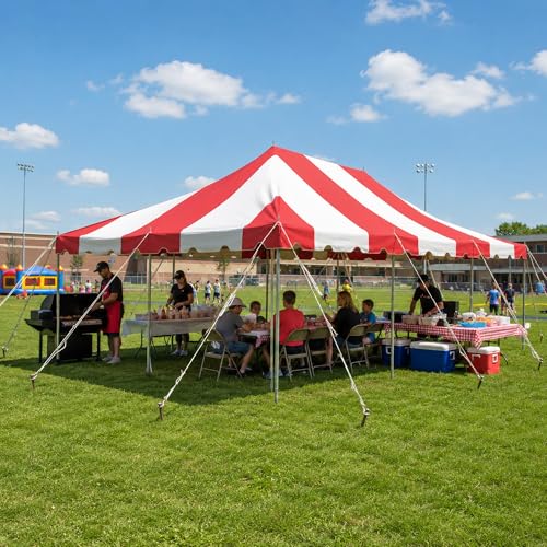 Party Tents Direct 20' x 30' Weekender Pole Canopy, Red & White Top