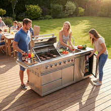 84 Inch Outdoor Kitchen Island, 6-Burner 75300 BTU Propane Gas Grill with Refrigerator, Sink, Wine Cooler, Granite Countertops and Rotisserie Kit, Stainless Steel Barbecue Bar for Patio, Silver