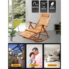Recliner Rocking Chair Foldable Wooden 5-Gear Adjustable Recliner Chair Bamboo Patio Reclining Zero Gravity Chair with Padded Max. Support 550 lbs