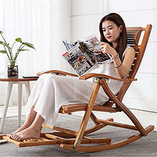 FENOKD Rocking Chair Bamboo Lounge Chair Rocking Chair,Foldable Wooden Rocking Chairs Sun Lounger Chairs,Patio Rocking Chairs for Heavy Duty Adults Elderly,with Armrest Foot Mas (with Pad)