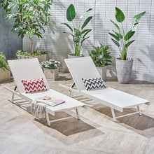 AODSHA Outdoor Chaise Lounge Set of 2, 5-Position Adjustable Backrest, White Steel Frame with Textilence Seat, Patio Poolside Reclining Chairs for Backyard Garden