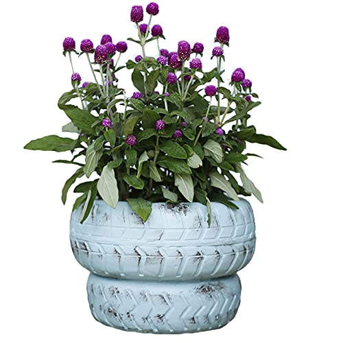 Tire Statues Planter Pot-Resin Creativity Figurines with Drainage Hole Garden Decorative Flower Pots, Sculpture Containers for Indoor Outdoor Home Patio Lawn (White)