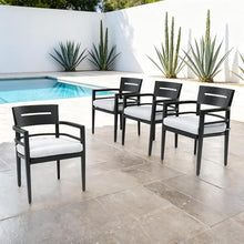 WAQINBR 4 Piece Aluminum Dining Chairs Set, Outdoor/Indoor Stationary Dining Chairs with Comfortable Fabric Cushions &Tapered Feet for Garden, Backyard, Poolside, Bistro, Ember Black