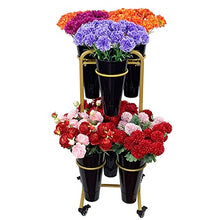 OJKJGYTF Flower Stand Outdoor - Plant Stand Indoor, Iron Plant Flower Display Stands Shelf with 4 Rubber Caster/Wheel, Corner Plant Shelf with 6 Plastic Flower Pots, Moving Metal Plant Cart