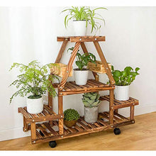 OJKJGYTF Plant Stands,Balcony Living Room Indoor Wheeled Multilayer Flower Stand,Wood Flower Shelf Can Move Flower Standnishings