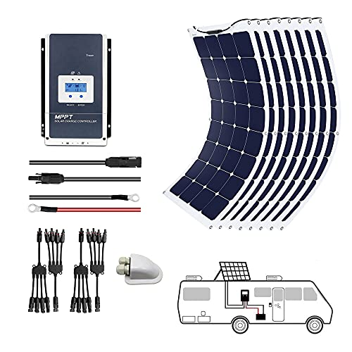 ACOPOWER 8x110Watts Flexible Solar RV Kit w/60A Waterproof Charge Controller, Solar Cable Wire,Tray Cable and Y Branch Connectors,Cable Entry Housing for Marine, RV, Boat, Caravan (8x110W 60A Kit)