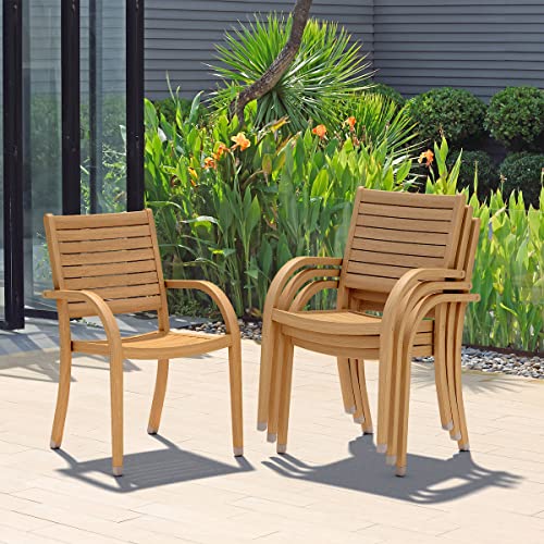 Amazonia Arizona Patio Stacking Chairs Set of 4 Teak Finish