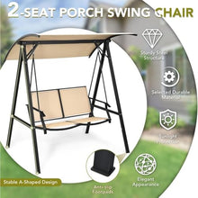 DINBOZ26X Park Bench Outdoor Swing Weather Resistant Porch Swing Adjustable Canopy Steel Frame Outdoor Modern Canopy Swing Handrail Outdoor Bench(Coffee)
