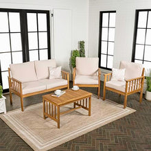 JONATHAN Y Everly 4-Piece Modern Cottage Acacia Wood Outdoor Patio Set Beige/Teak Brown