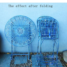 FENOKD Old Tables and Chairs Suitable for Outdoor Courtyards Foldable Table and Chair Set Coffee Table Iron Art Home and Garden Decoration 27.5 Inches Blue (Two Chairs)