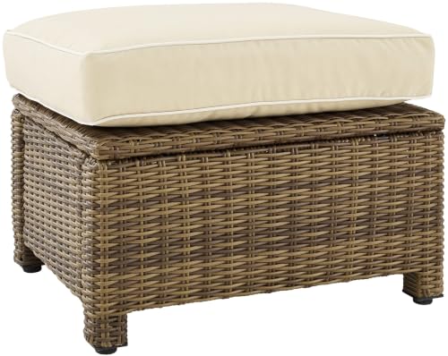 Casafoyer KO70014WB-SA Bradenton Outdoor Wicker Ottoman, Weathered Brown with Sand Cushions - Pack of 2